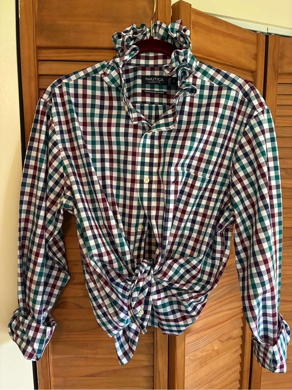 Nautica women’s Plaid Button-Down Shirt in Green, Blue & Burgundy